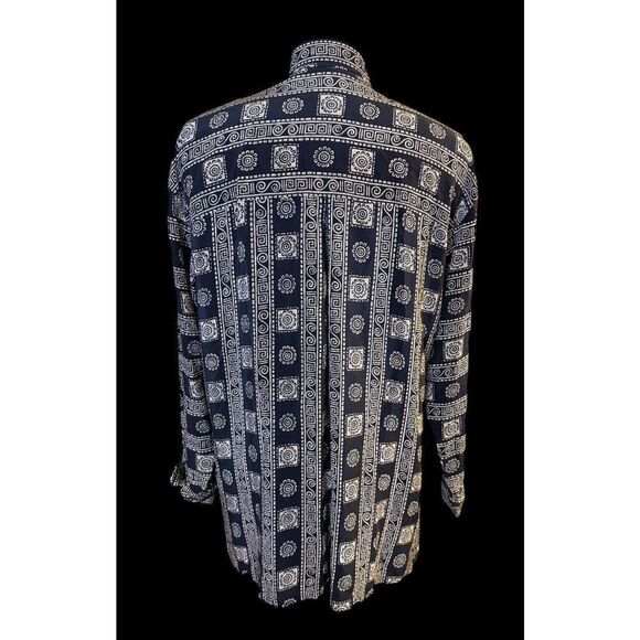 Dana Buchman 100% Silk Tunic Geometric Print Mandarin Collar Sz. 12 - Picture 5 of 15